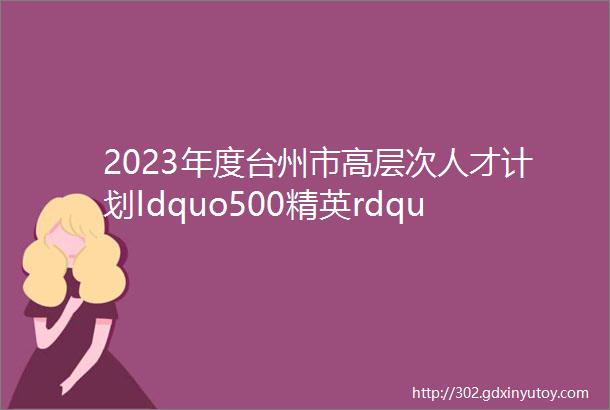 2023年度台州市高层次人才计划ldquo500精英rdquo开始申报